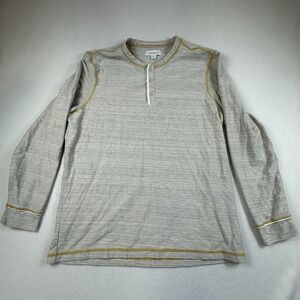 Sundance Henley Shirt Mens XL Beige Long Sleeve stretch Preppy Boho Beach